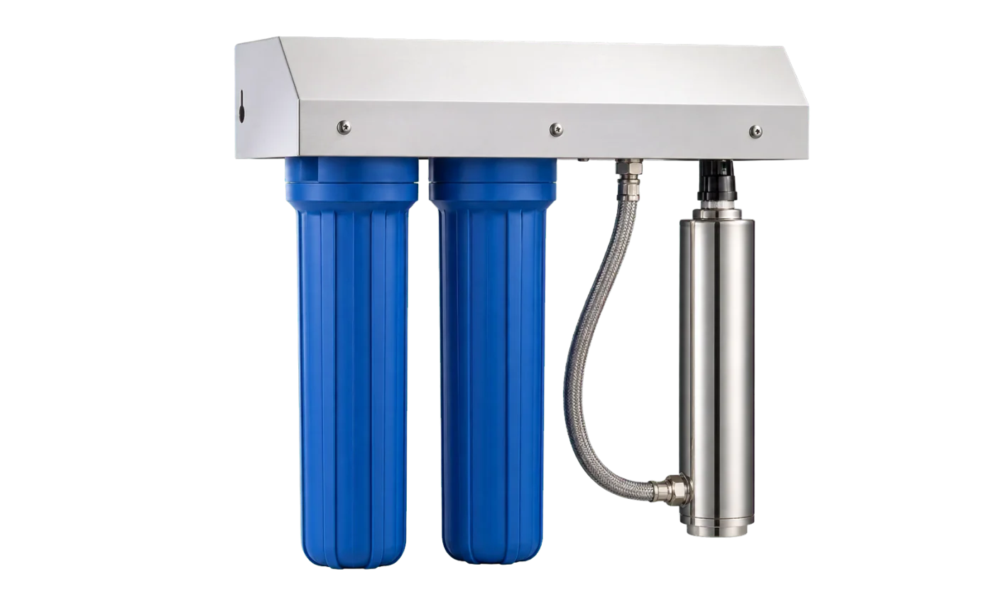 DiamondWater System rainwater filtration unit with blue housings and UV stage